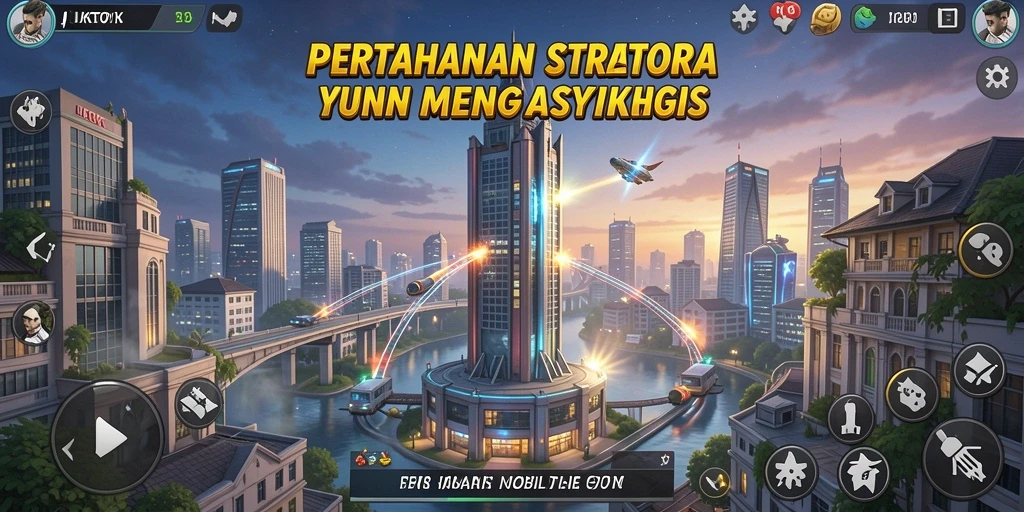 Screenshot gameplay JKTOK, menampilkan menara dan musuh yang beraksi.