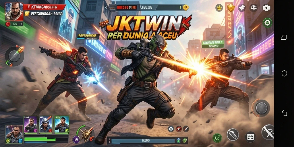 Tampilan aksi seru dalam game JKTWIN dengan detail grafis yang menakjubkan.